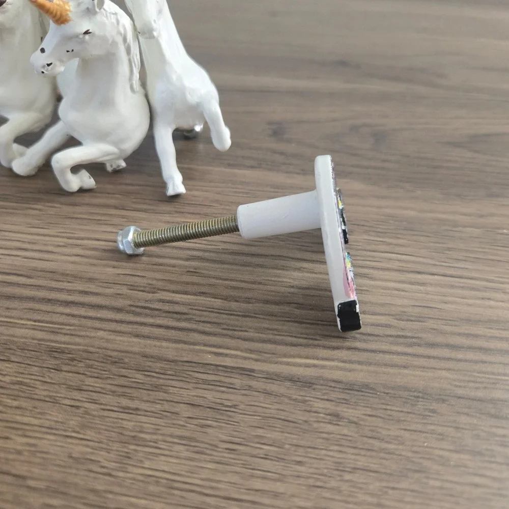 Unicorn and Rainbow Metal Drawer Pulls Knobs Set of 5 White Gold Nursery Decor - Picture 7 of 7